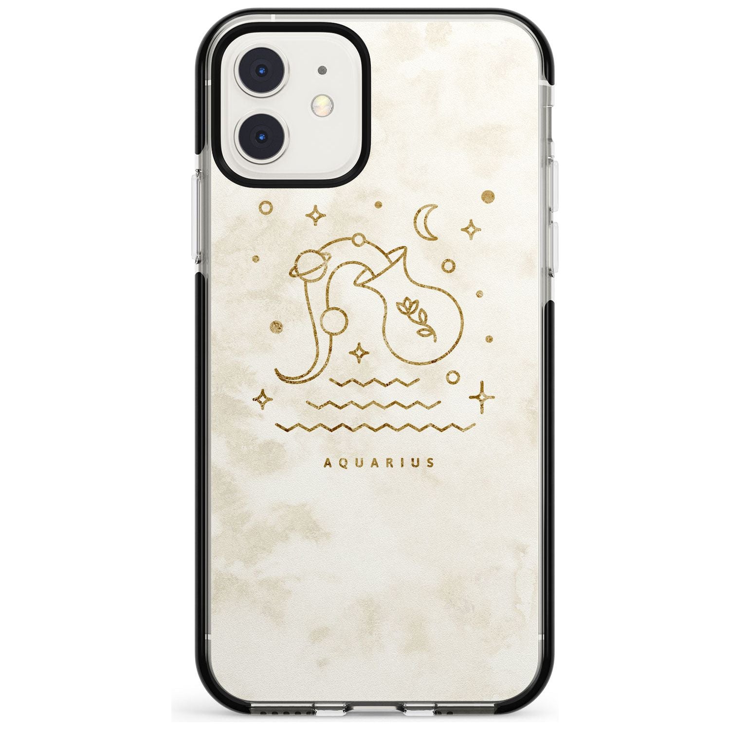 Aquarius Emblem - Solid Gold Marbled Design Black Impact Phone Case for iPhone 11