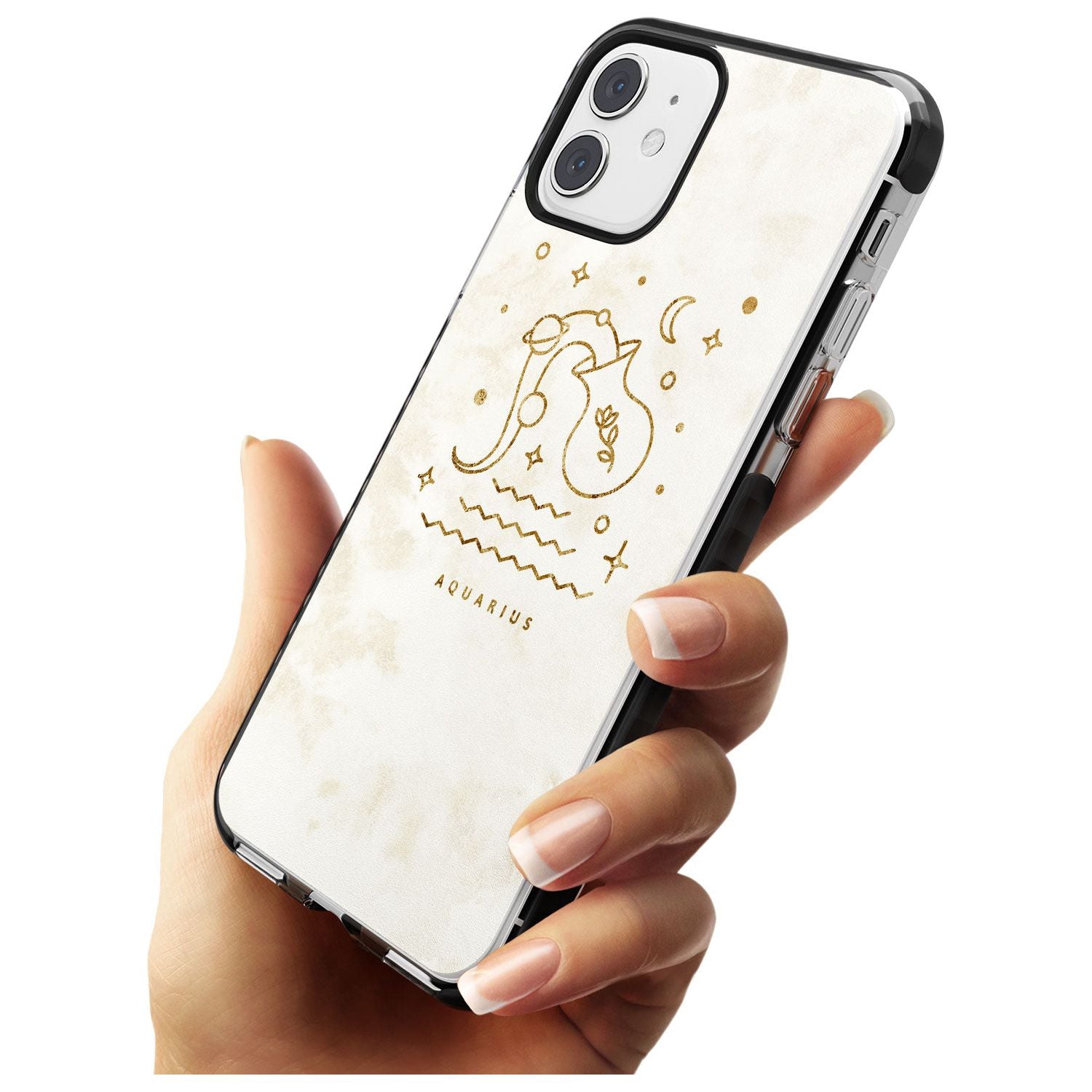 Aquarius Emblem - Solid Gold Marbled Design Black Impact Phone Case for iPhone 11