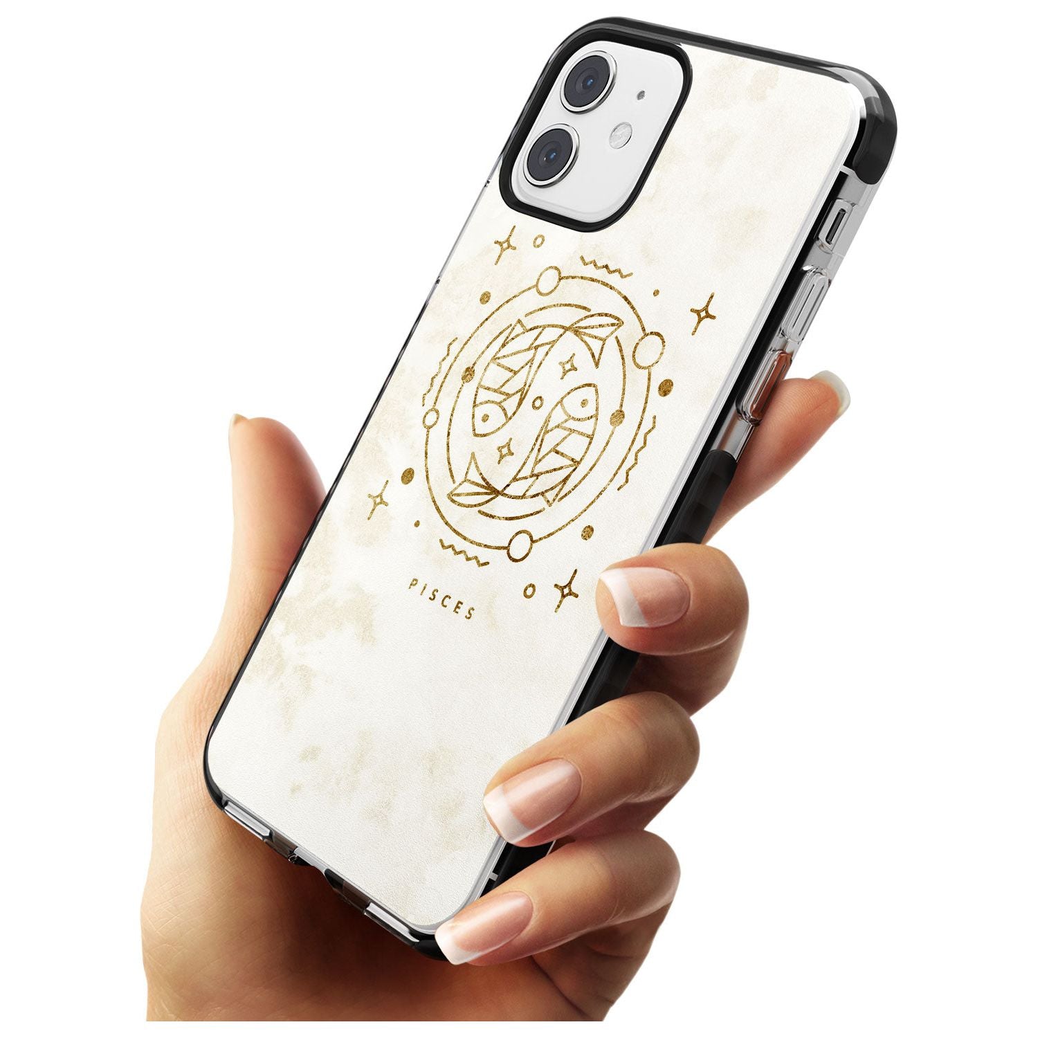 Pisces Emblem - Solid Gold Marbled Design Black Impact Phone Case for iPhone 11