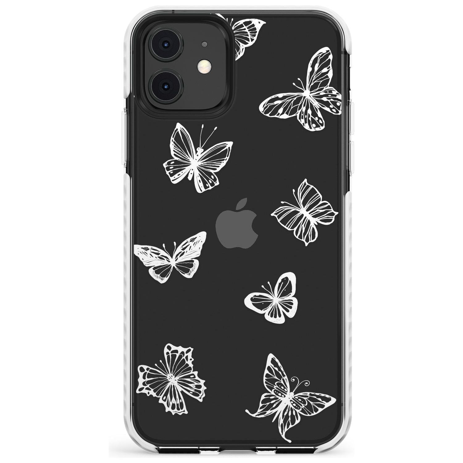 White Butterfly Line Pattern Impact Phone Case for iPhone 11