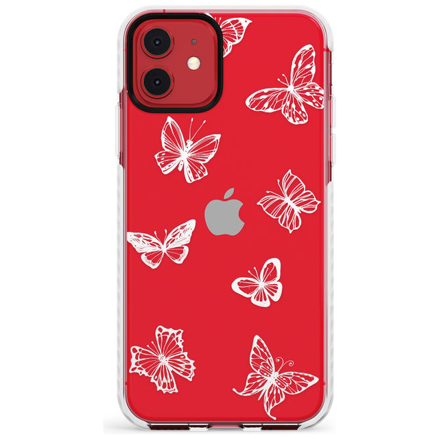 White Butterfly Line Pattern Impact Phone Case for iPhone 11