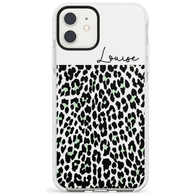 CustomSeafoam Green & Cursive Leopard Spots Impact Phone Case for iPhone 11