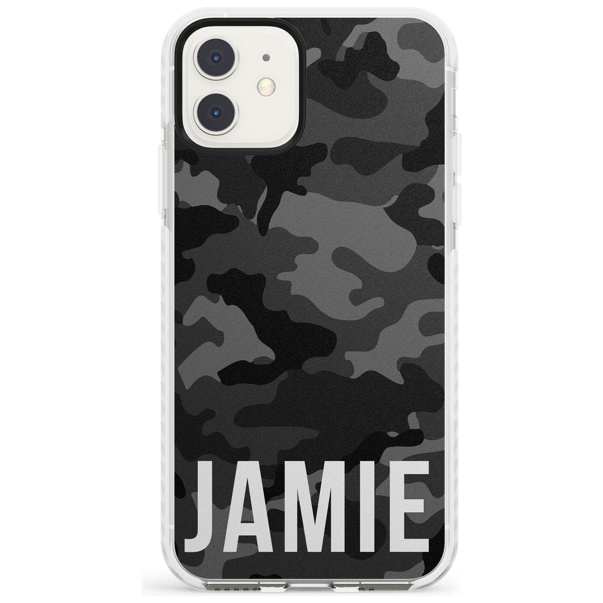 Horizontal Name Personalised Black Camouflage Impact Phone Case for iPhone 11