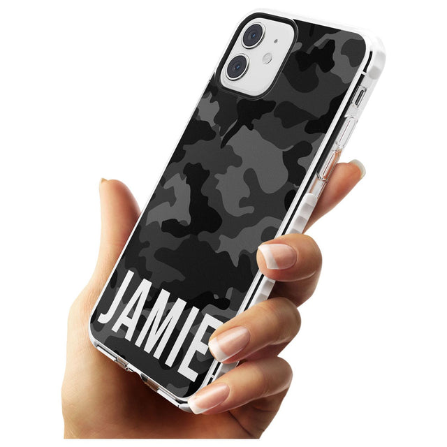 Horizontal Name Personalised Black Camouflage Impact Phone Case for iPhone 11