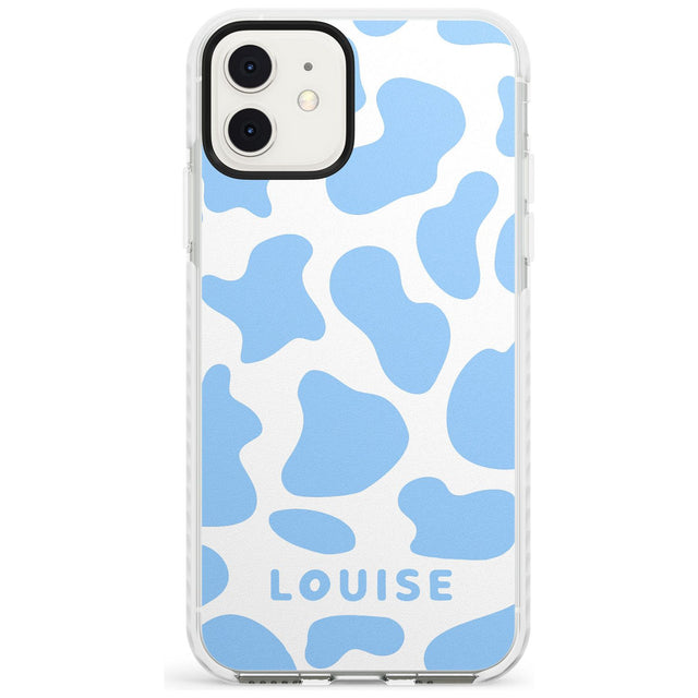 Personalised Blue and White Cow Print Impact Phone Case for iPhone 11