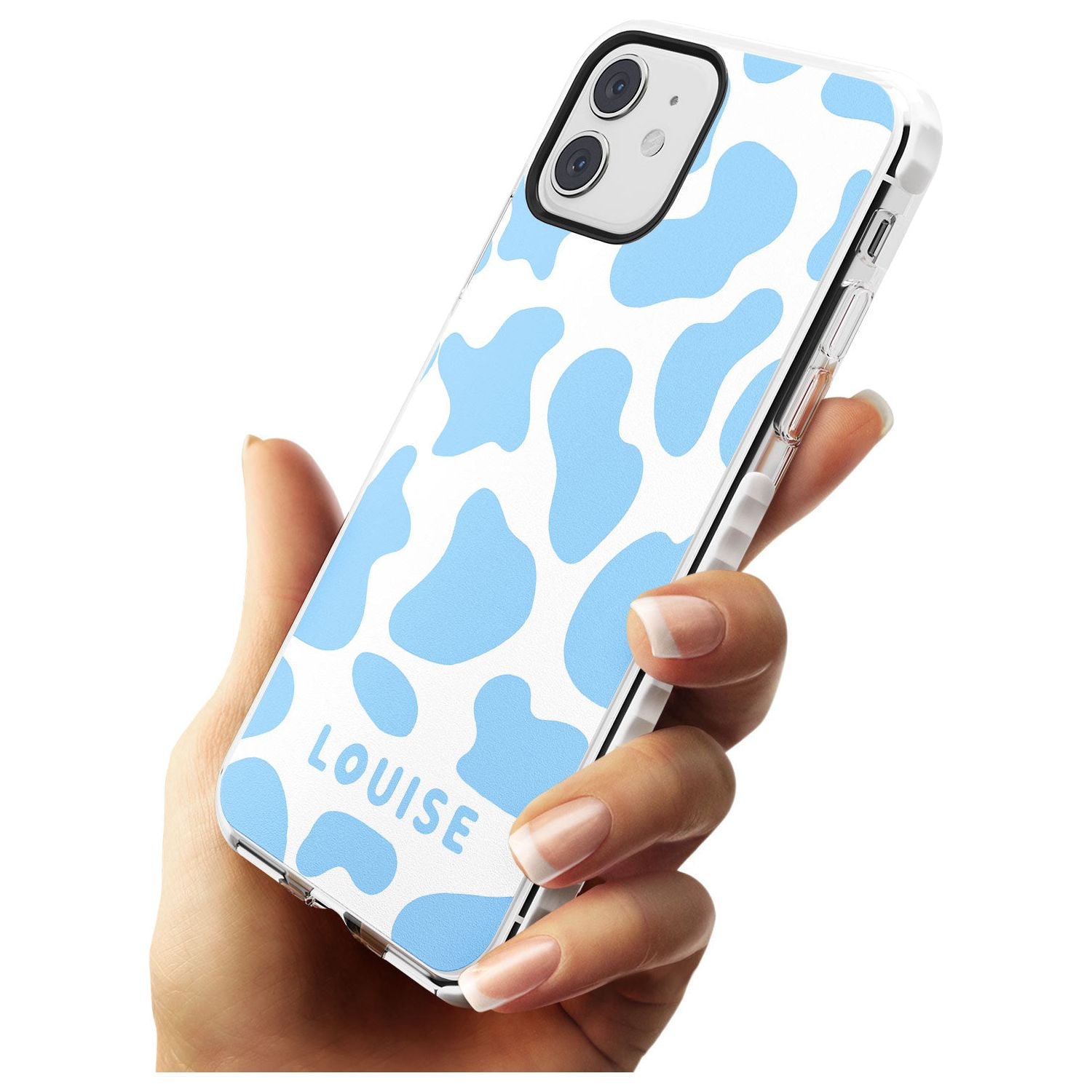 Personalised Blue and White Cow Print Impact Phone Case for iPhone 11