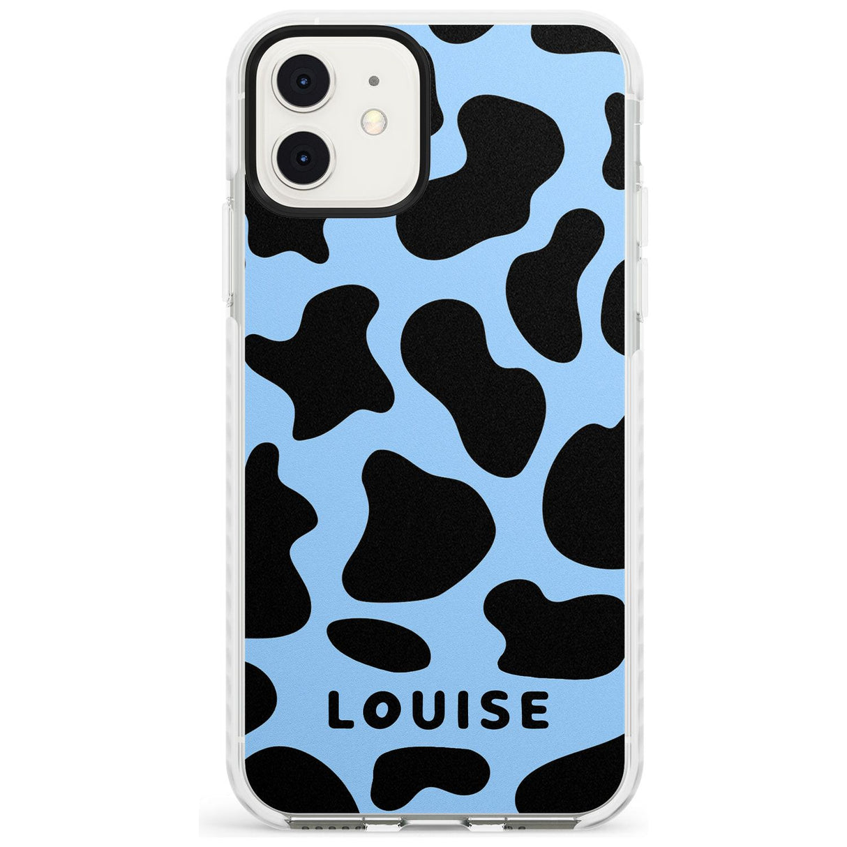 Personalised Blue and Black Cow Print Impact Phone Case for iPhone 11