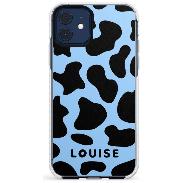 Personalised Blue and Black Cow Print Impact Phone Case for iPhone 11