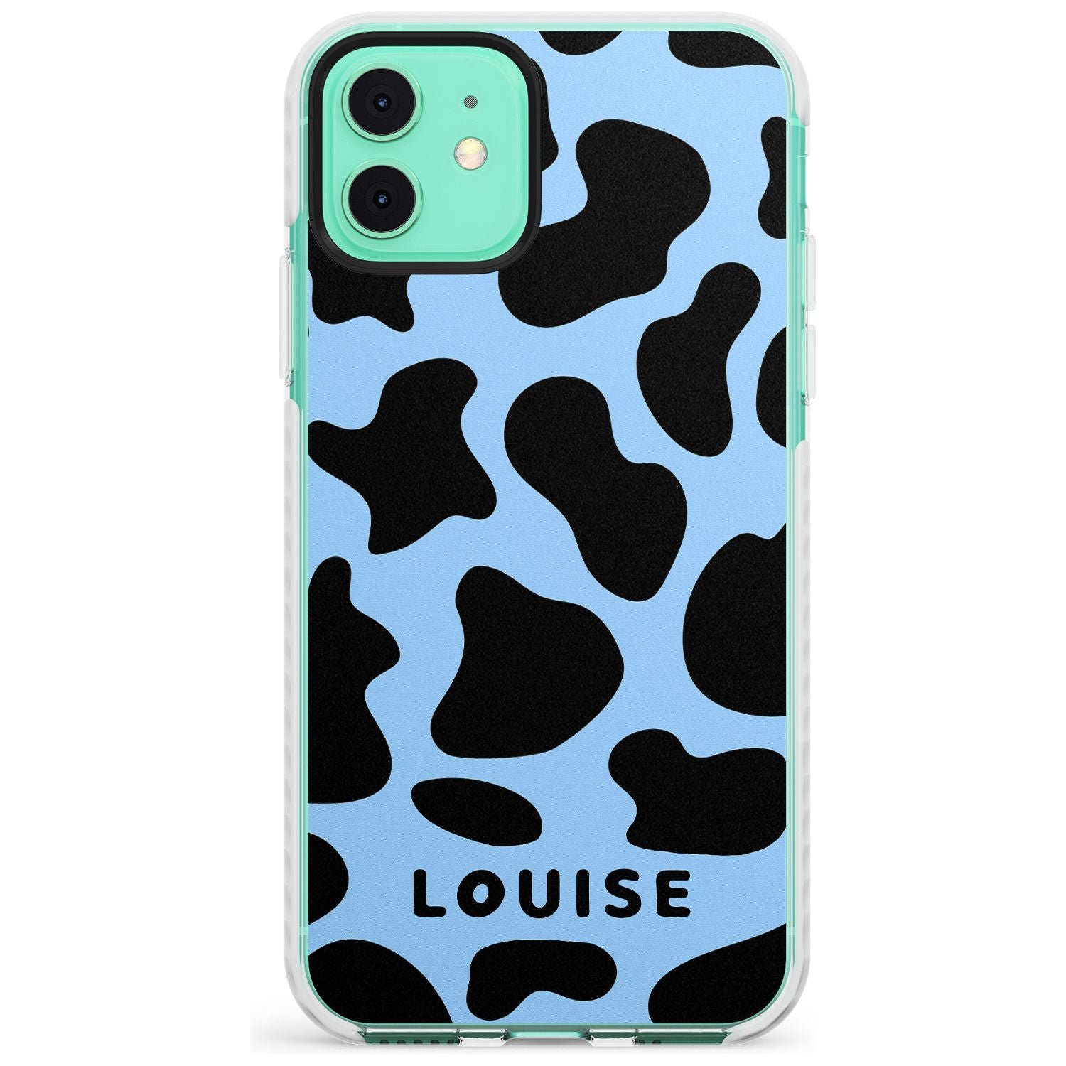 Personalised Blue and Black Cow Print Impact Phone Case for iPhone 11