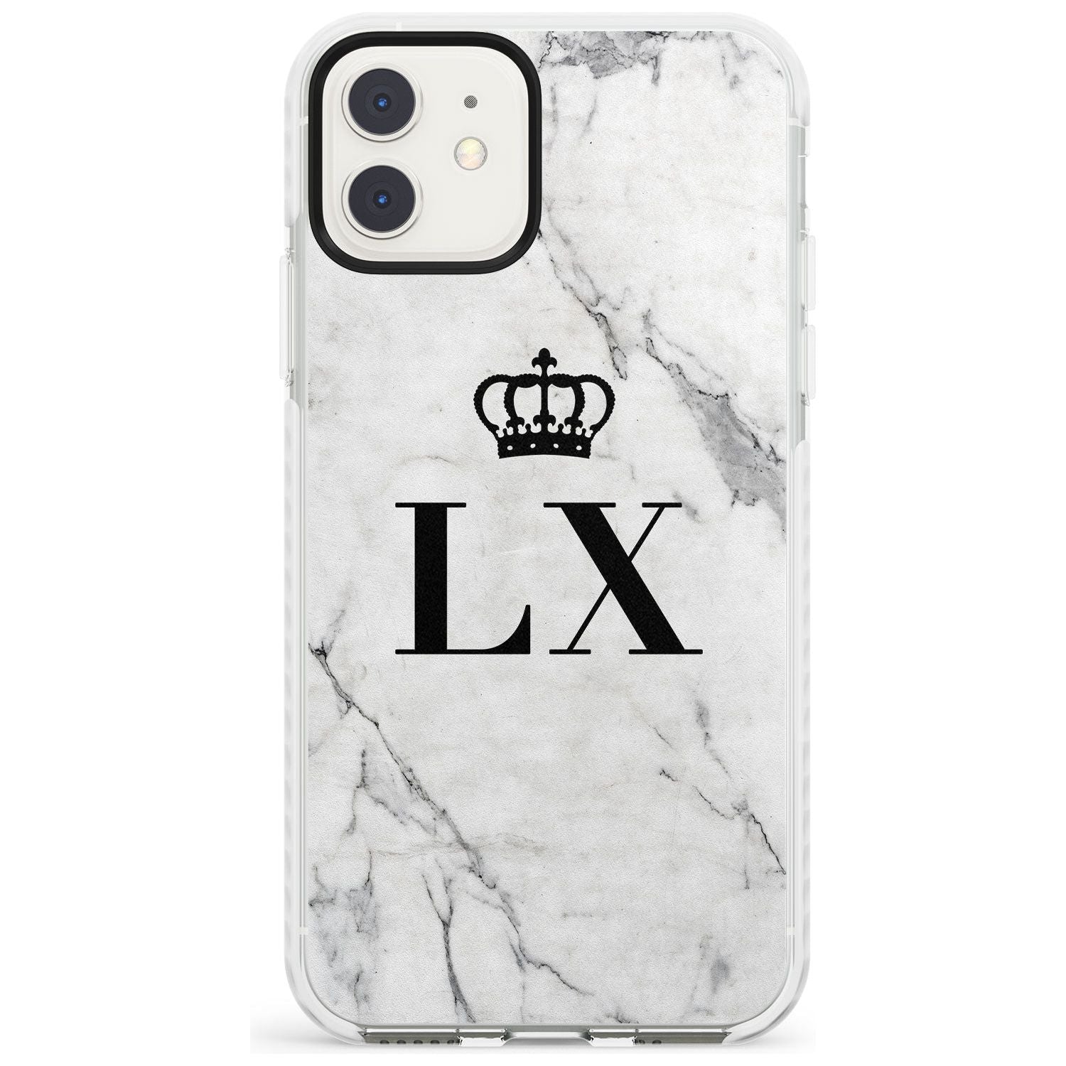 Personalised Initials with Crown on White Marble Impact Phone Case for iPhone 11