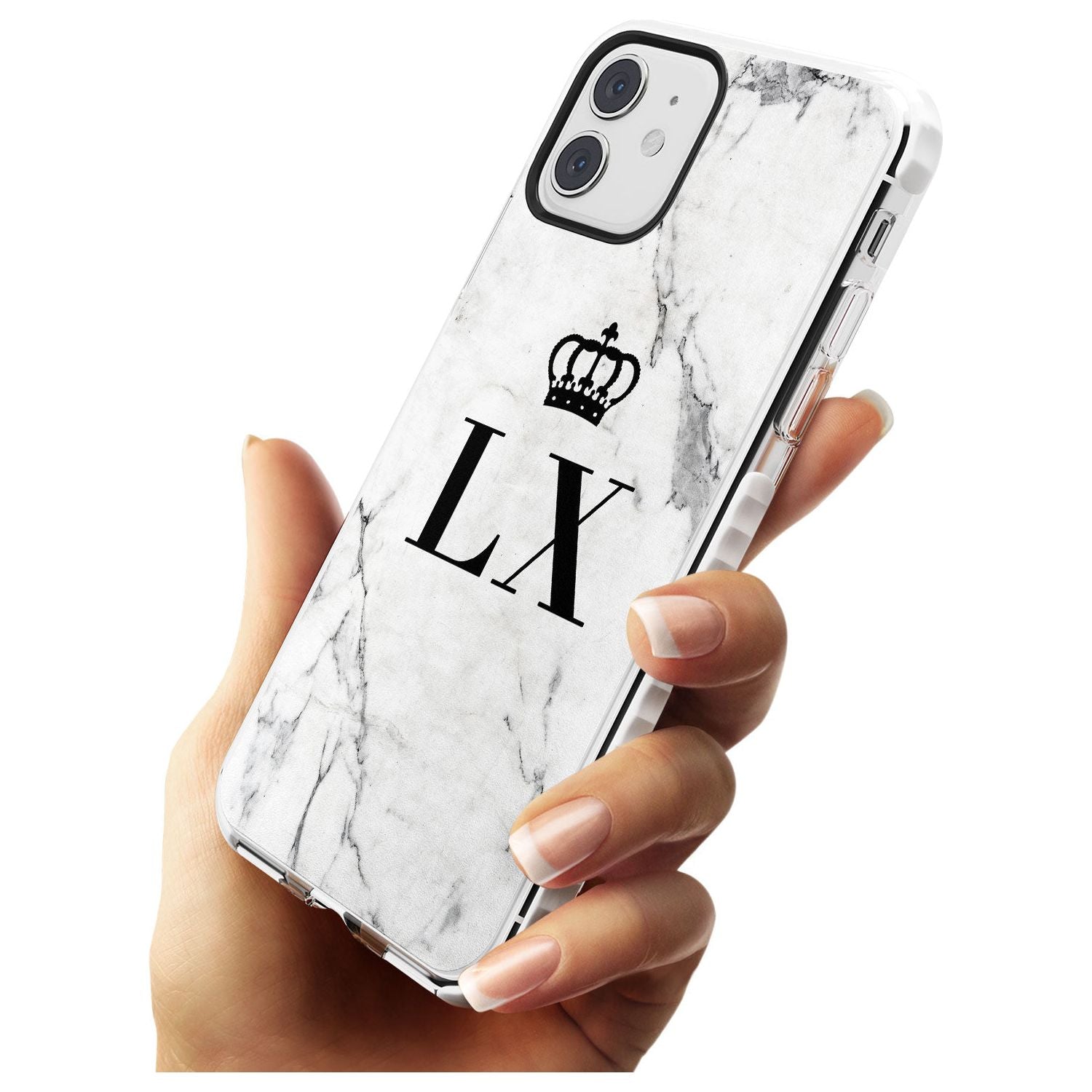 Personalised Initials with Crown on White Marble Impact Phone Case for iPhone 11