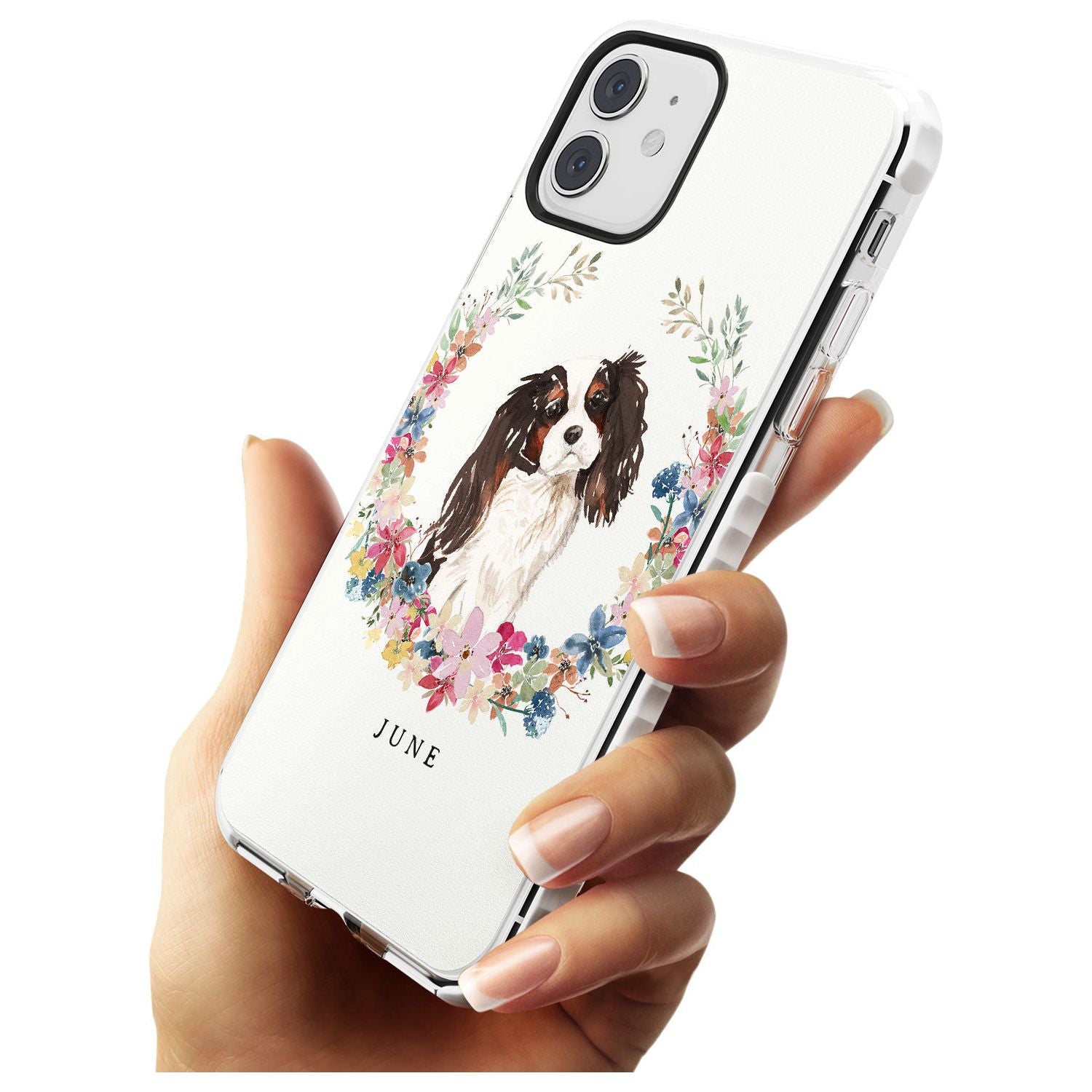 Tri Coloured King Charles Watercolour Dog Portrait Impact Phone Case for iPhone 11