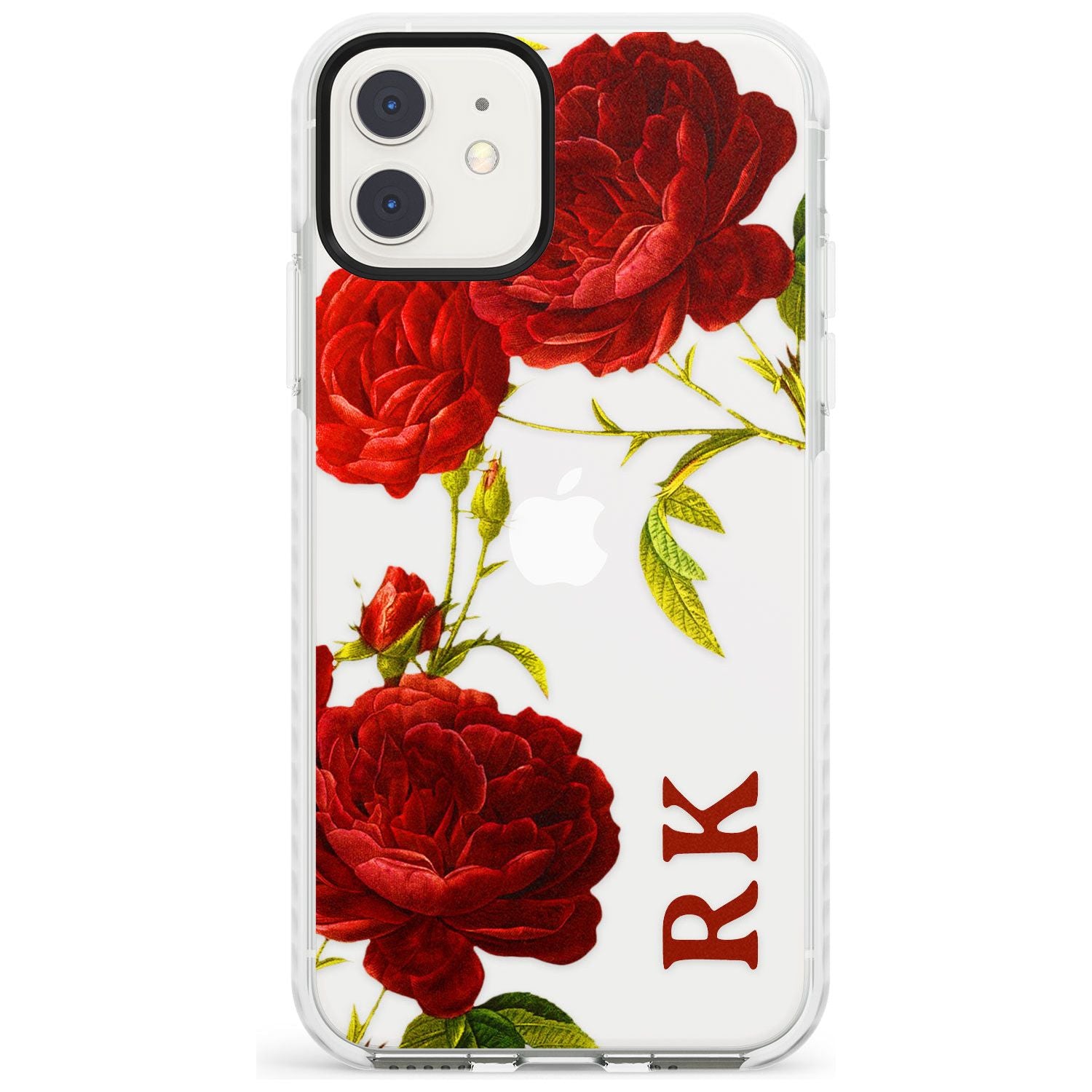 Custom Clear Vintage Floral Red Roses Impact Phone Case for iPhone 11