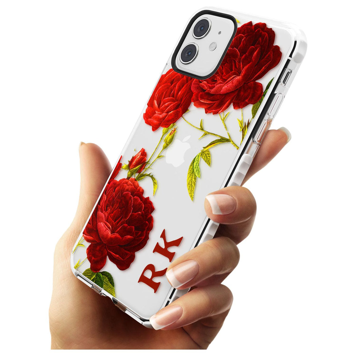 Custom Clear Vintage Floral Red Roses Impact Phone Case for iPhone 11