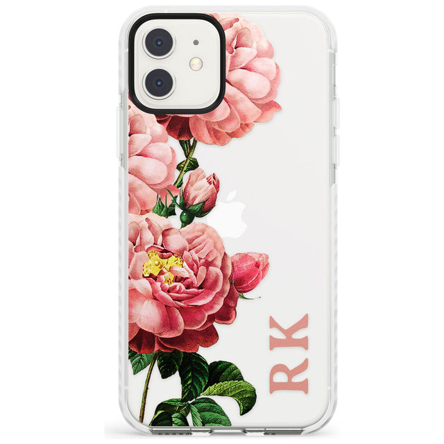 Custom Clear Vintage Floral Pink Peonies Impact Phone Case for iPhone 11