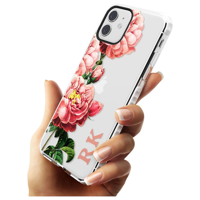 Custom Clear Vintage Floral Pink Peonies Impact Phone Case for iPhone 11