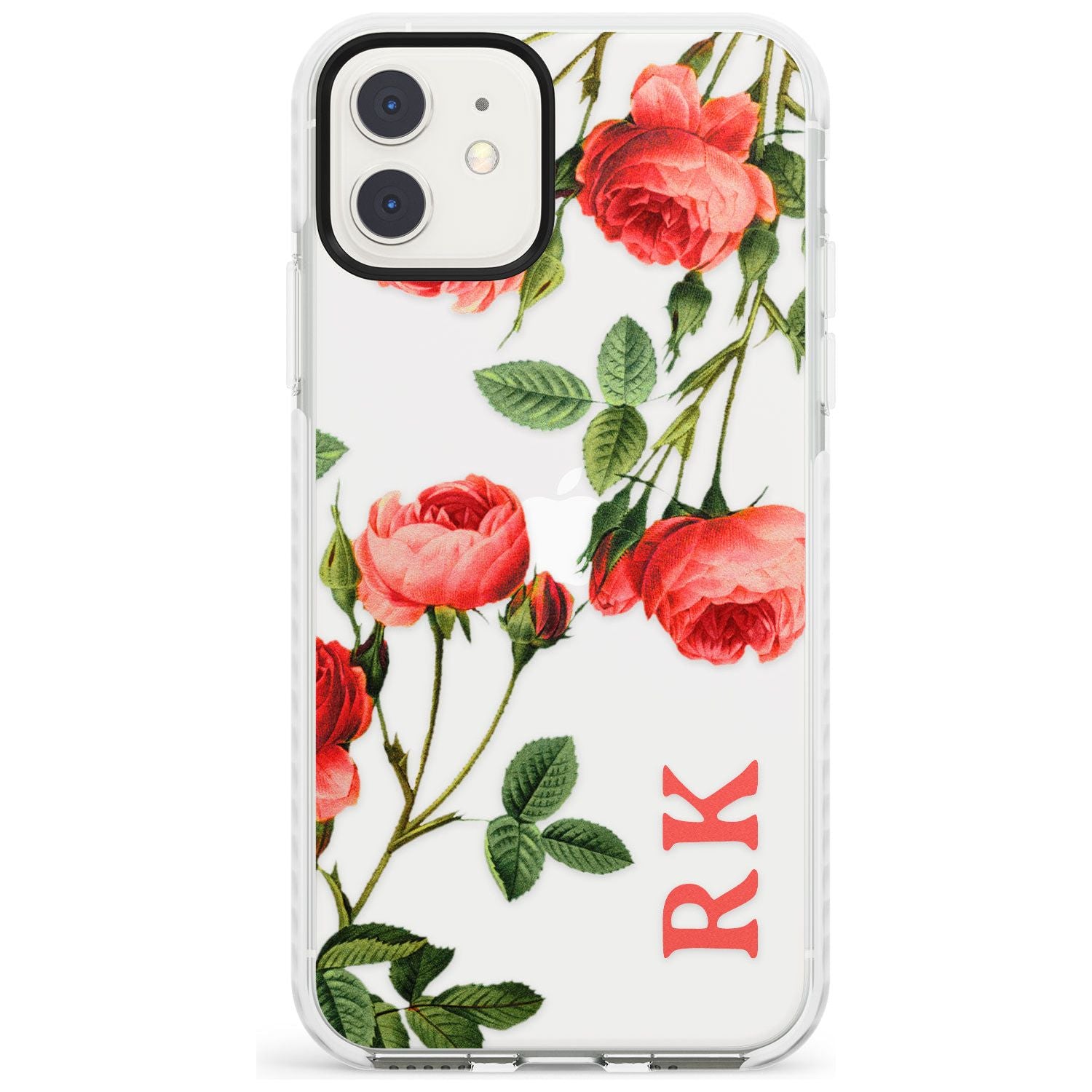 Custom Clear Vintage Floral Pink Roses Impact Phone Case for iPhone 11
