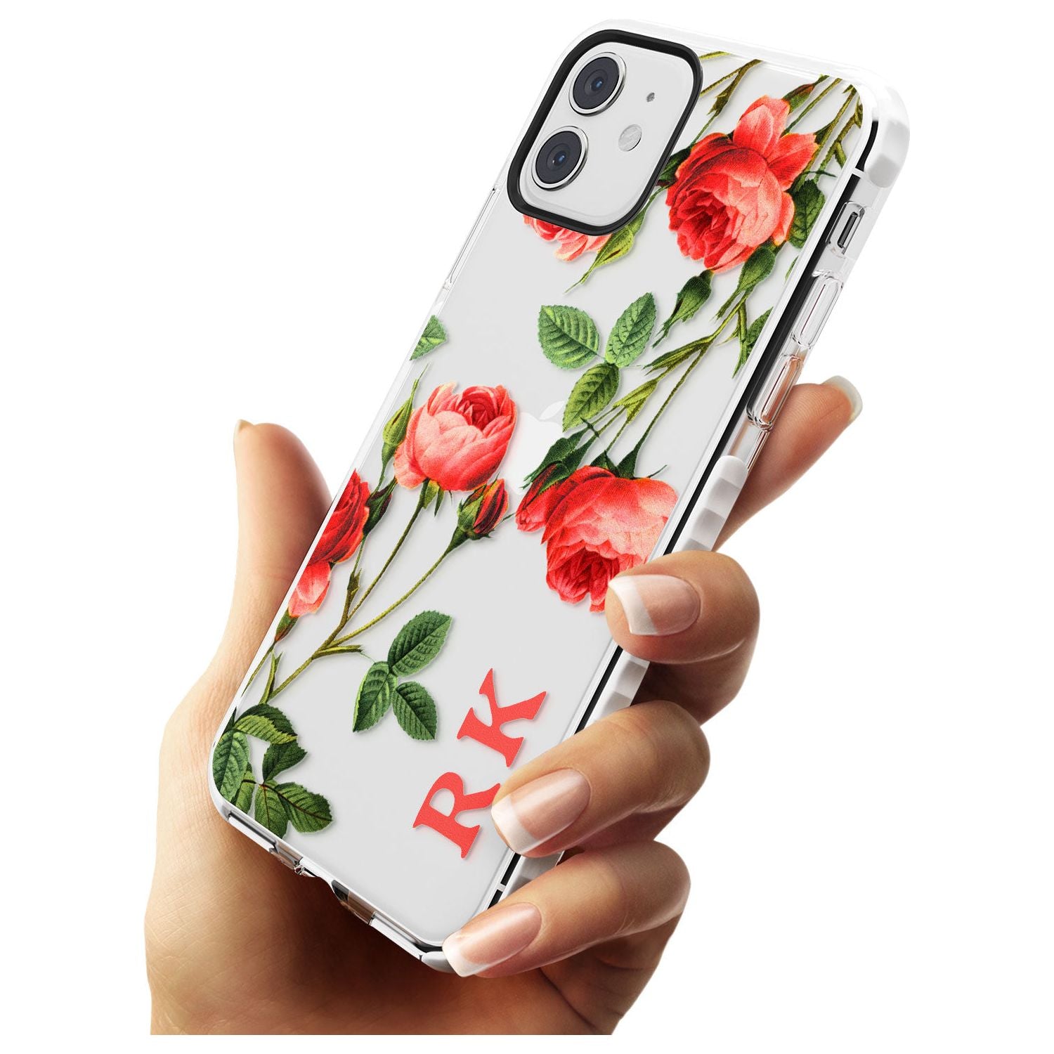 Custom Clear Vintage Floral Pink Roses Impact Phone Case for iPhone 11