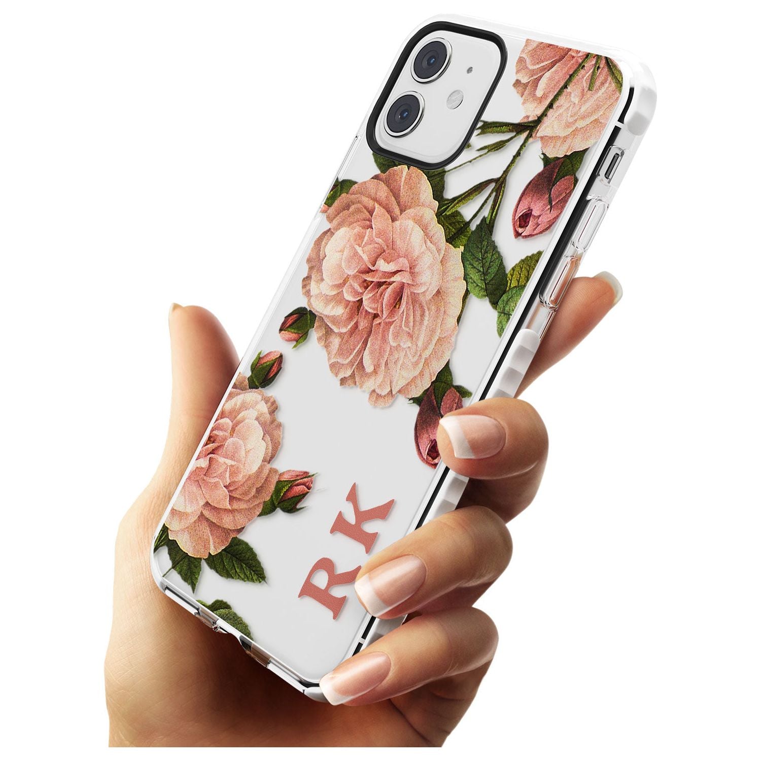 Custom Clear Vintage Floral Pale Pink Peonies Impact Phone Case for iPhone 11