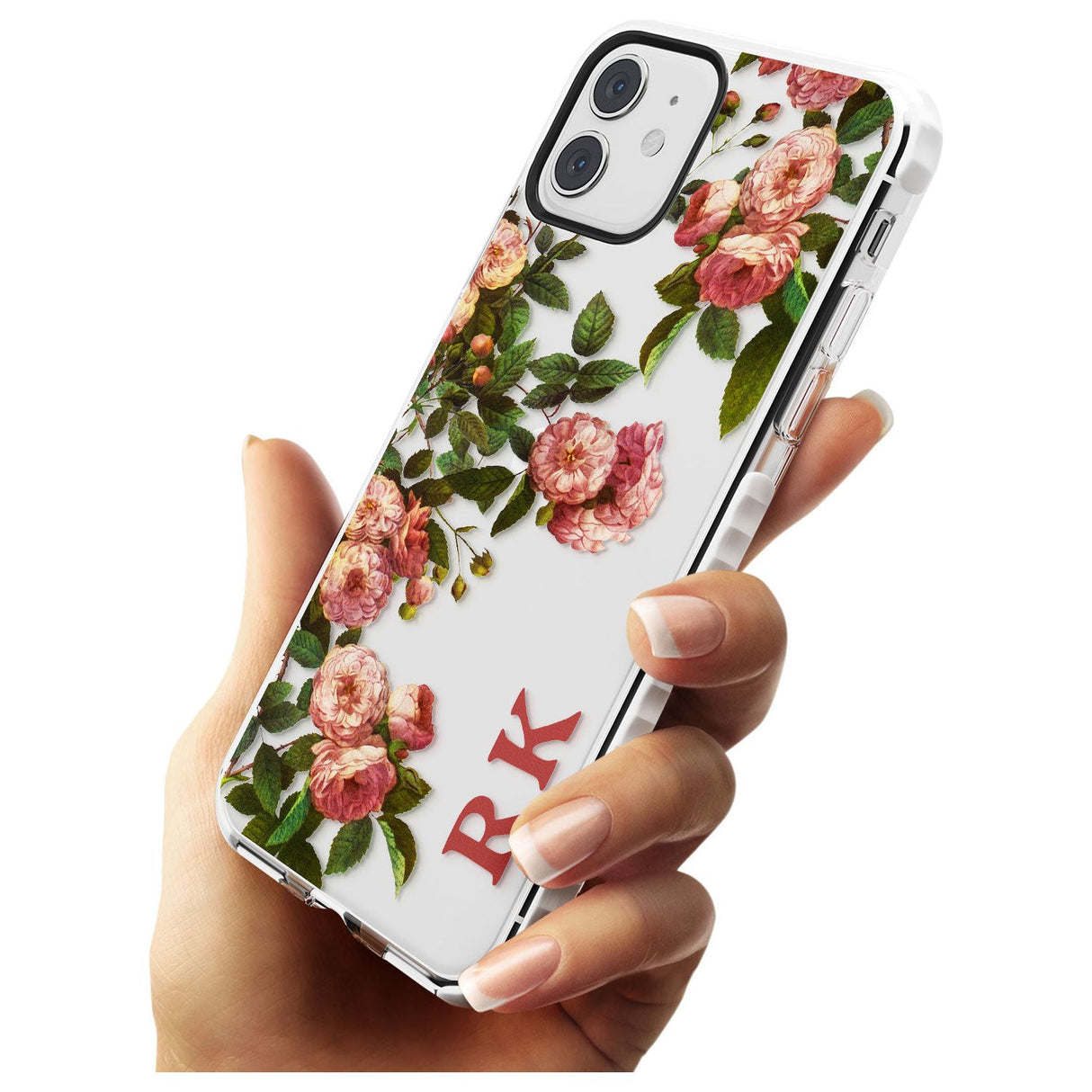 Custom Clear Vintage Floral Pink Garden Roses Impact Phone Case for iPhone 11