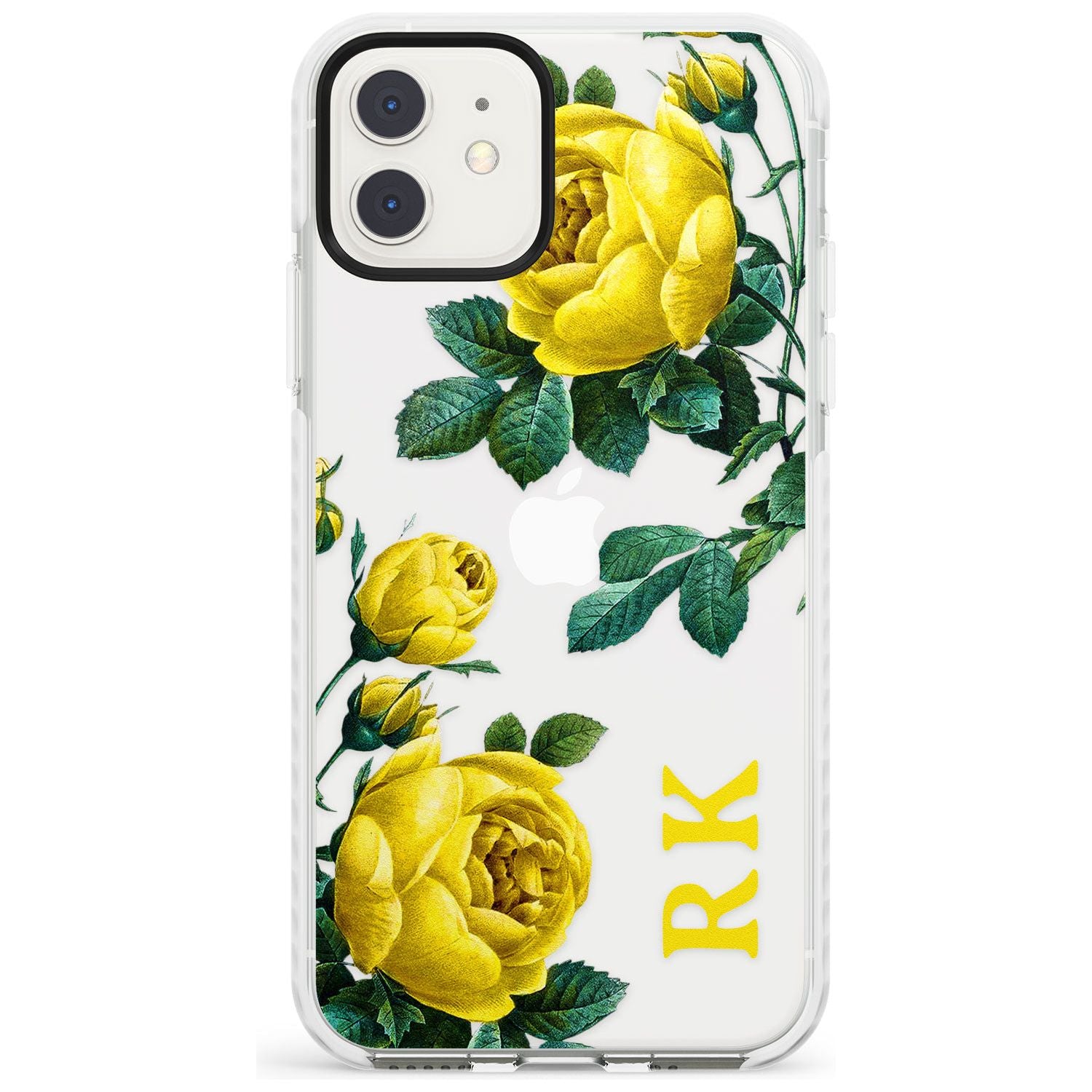 Custom Clear Vintage Floral Yellow Roses Impact Phone Case for iPhone 11