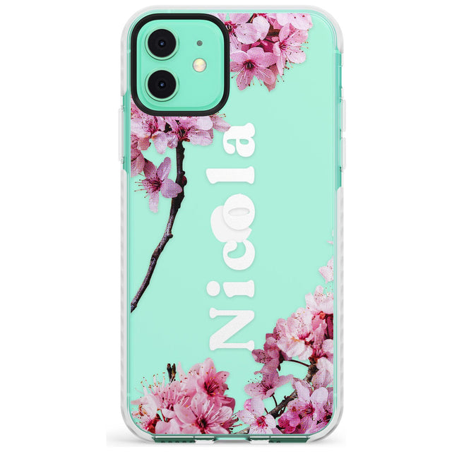 Cherry Blossoms with Custom Text Slim TPU Phone Case for iPhone 11