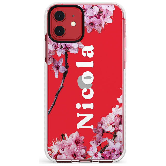 Cherry Blossoms with Custom Text Slim TPU Phone Case for iPhone 11
