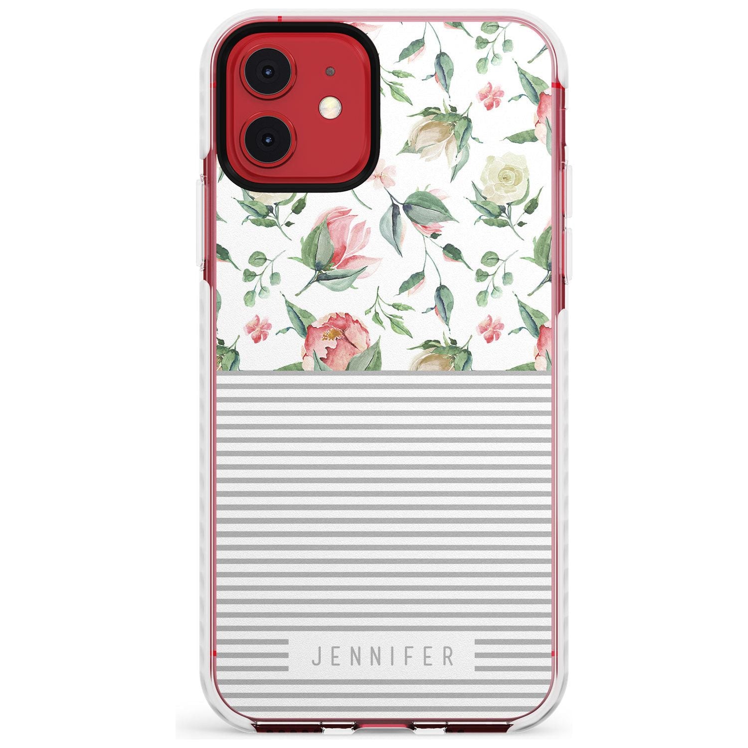 Light Floral Pattern & Stripes Slim TPU Phone Case for iPhone 11