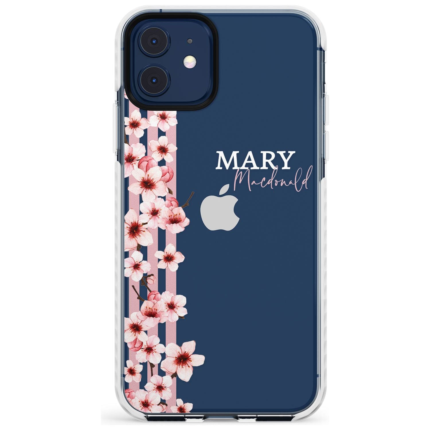 Cherry Blossoms & Stripes Transparent  Slim TPU Phone Case for iPhone 11