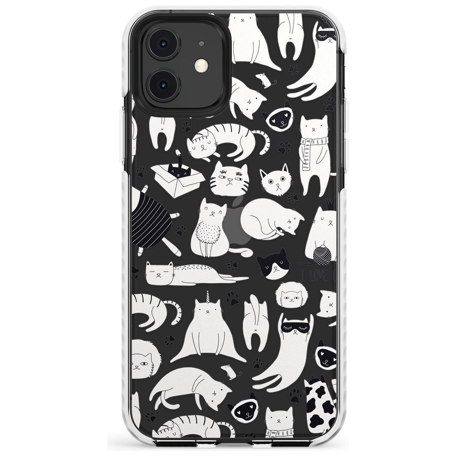 Cartoon Cat Collage - Black & White Slim TPU Phone Case for iPhone 11