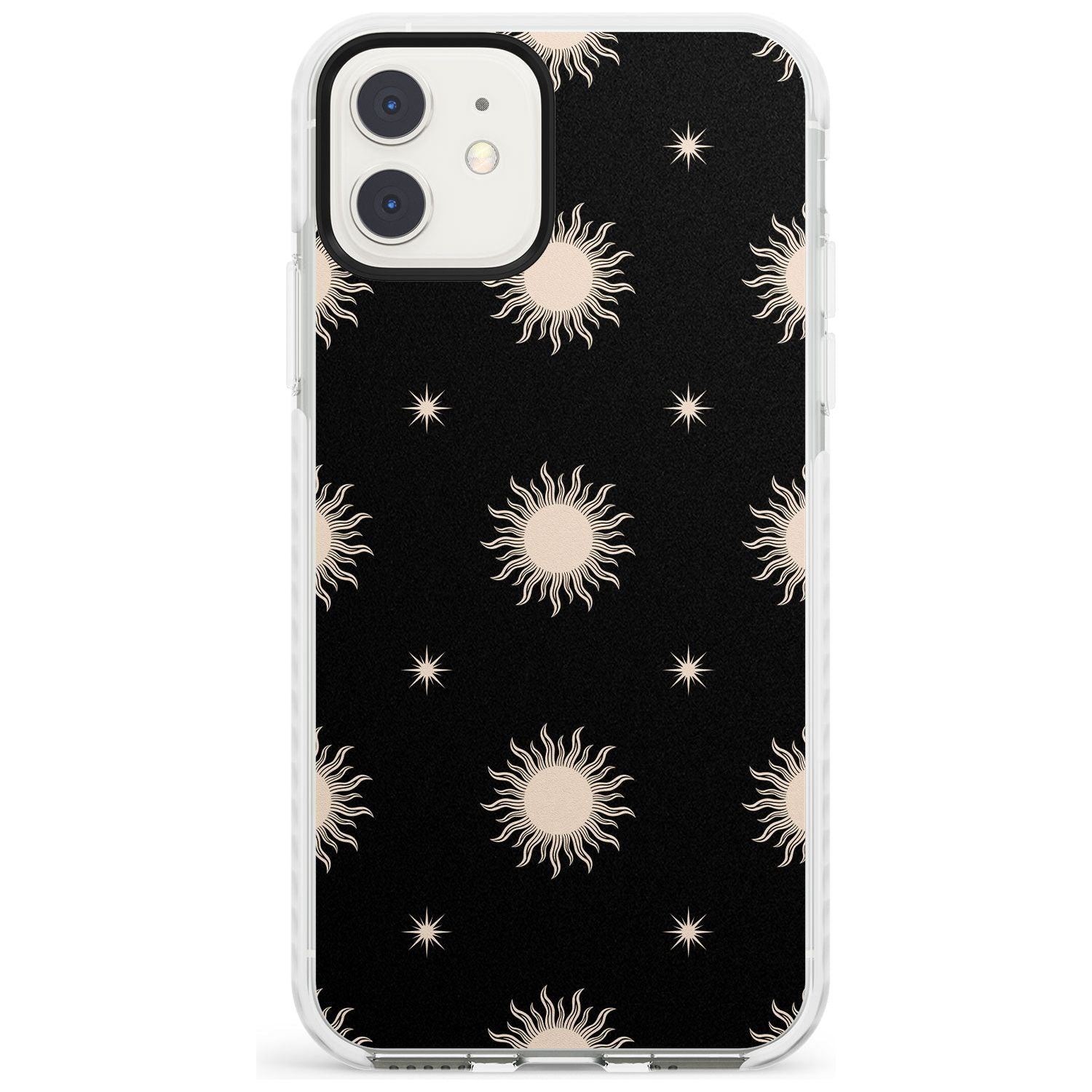 Celestial Patterns Classic Suns (Black) Phone Case iPhone 11 / Impact Case,iPhone 12 / Impact Case,iPhone 12 Mini / Impact Case Blanc Space