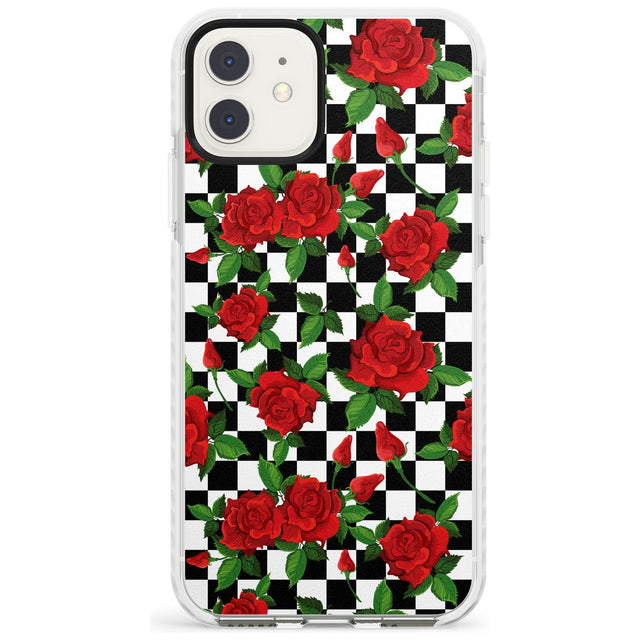 Checkered Pattern & Red Roses Impact Phone Case for iPhone 11