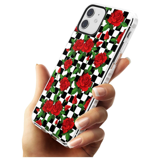 Checkered Pattern & Red Roses Impact Phone Case for iPhone 11