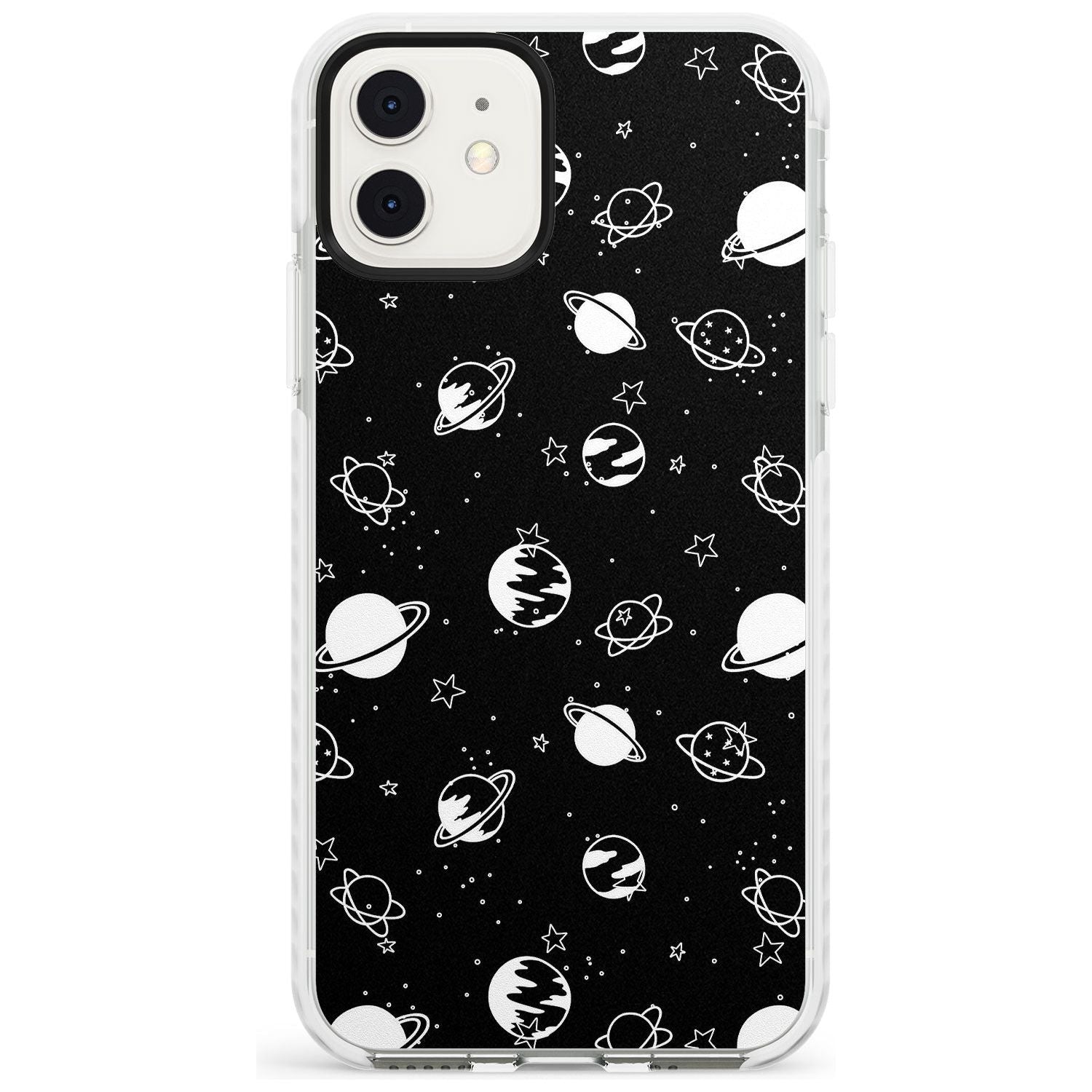 White Planets on Black Slim TPU Phone Case for iPhone 11