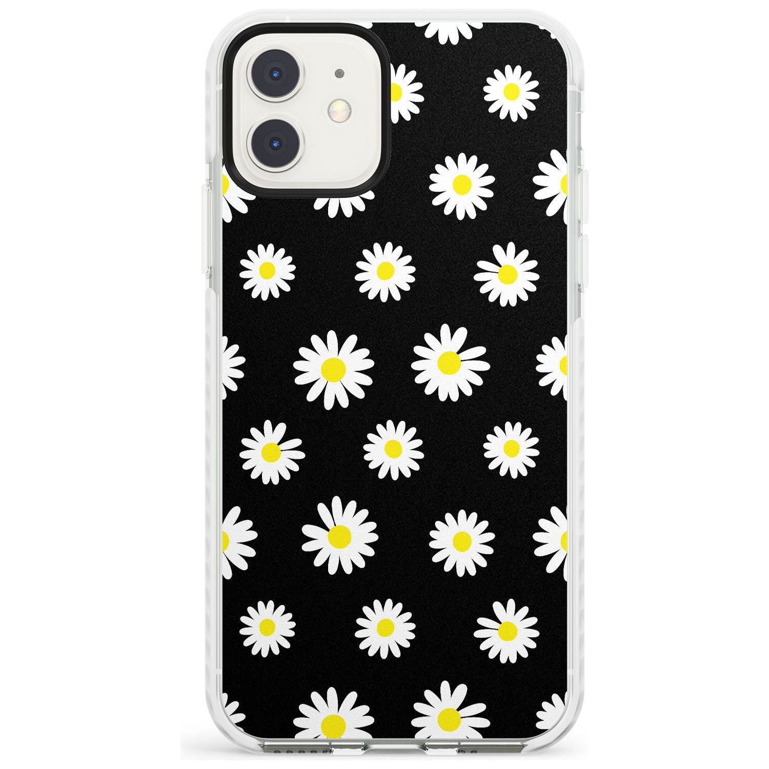 White Daisy Pattern (Black) Impact Phone Case for iPhone 11