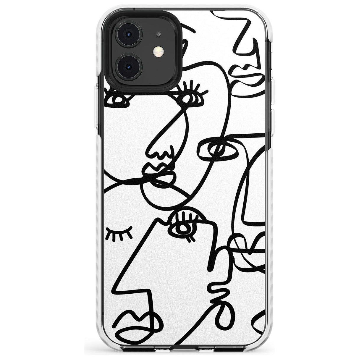 Continuous Line Faces: Black on White Slim TPU Phone Case for iPhone 11