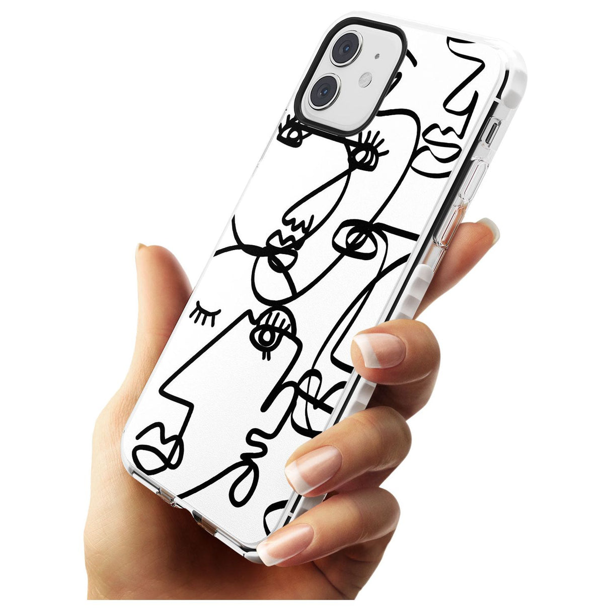 Continuous Line Faces: Black on White Slim TPU Phone Case for iPhone 11