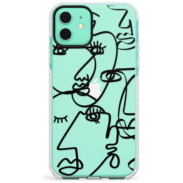 Continuous Line Faces: Black on Clear Slim TPU Phone Case for iPhone 11