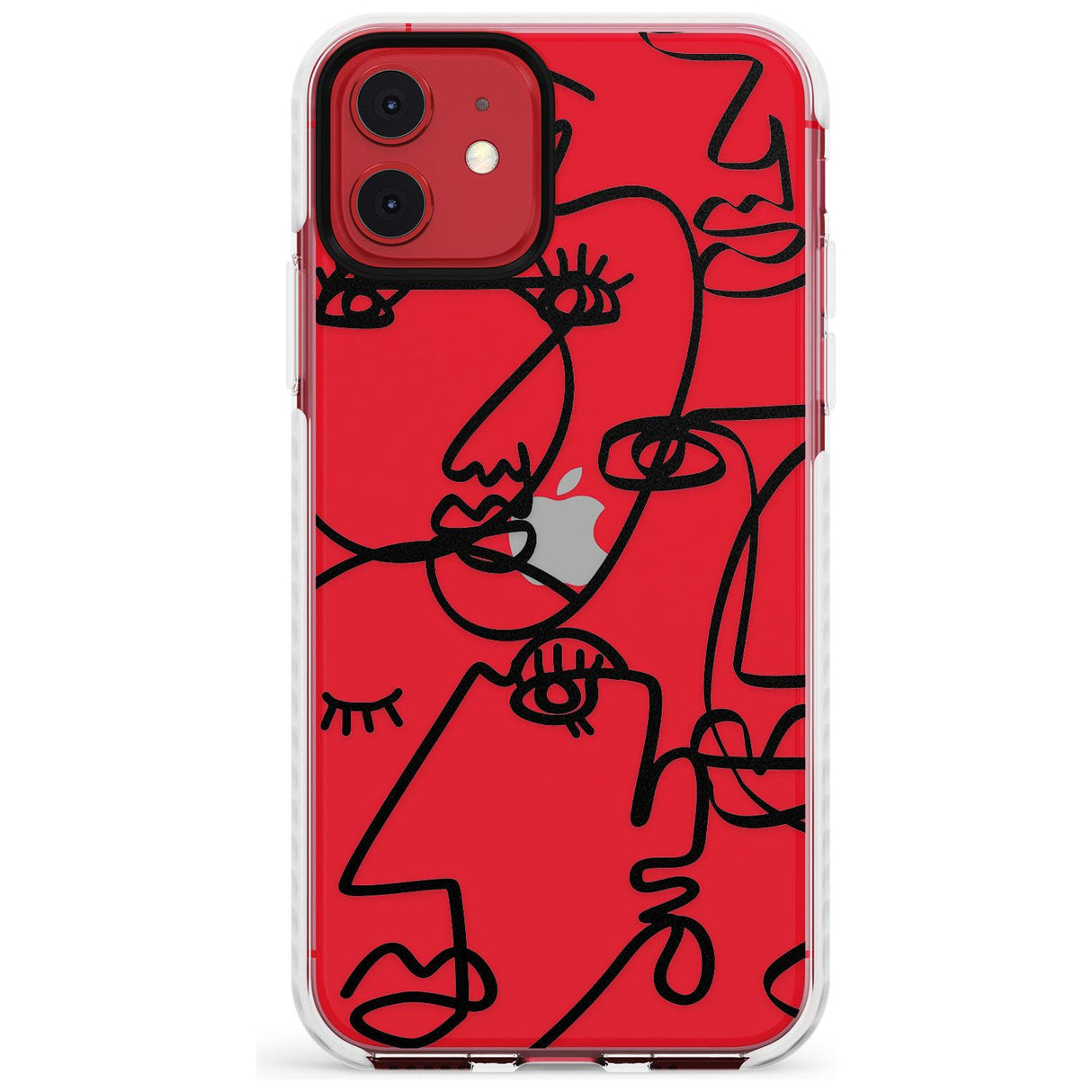 Continuous Line Faces: Black on Clear Slim TPU Phone Case for iPhone 11