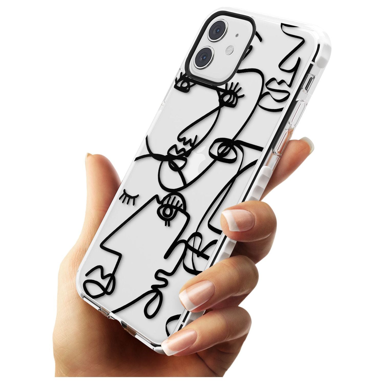Continuous Line Faces: Black on Clear Slim TPU Phone Case for iPhone 11