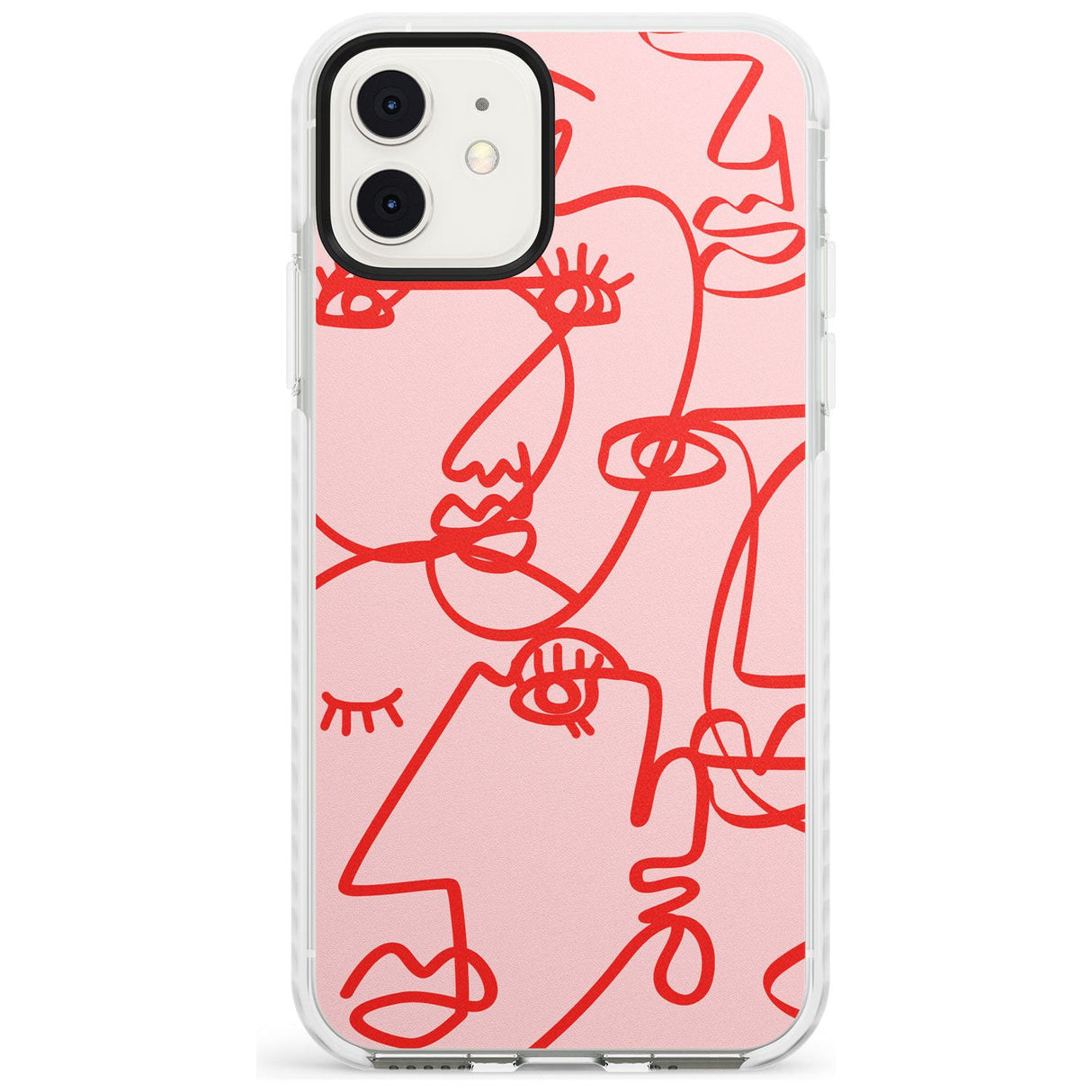 Continuous Line Faces: Red on Pink Slim TPU Phone Case for iPhone 11