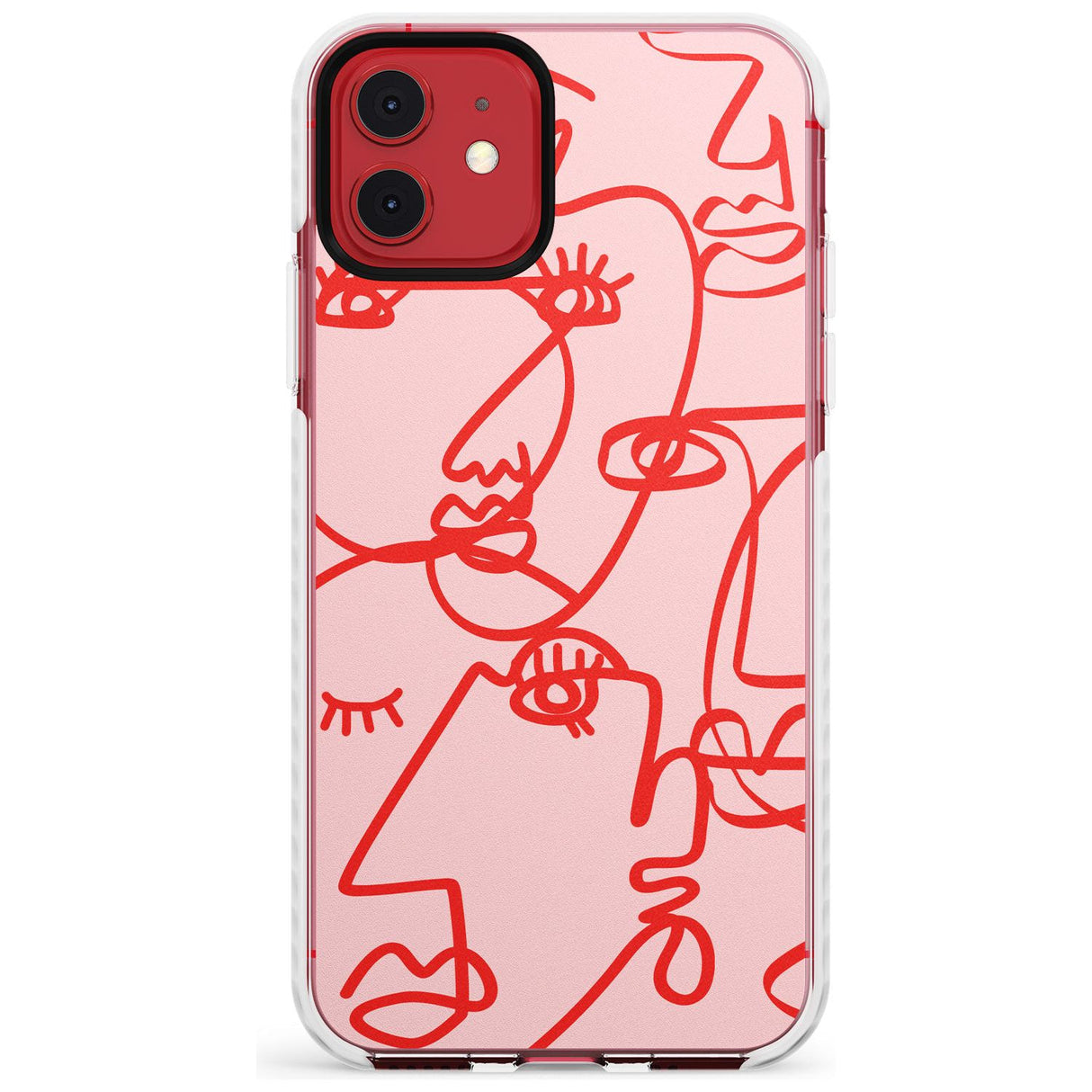 Continuous Line Faces: Red on Pink Slim TPU Phone Case for iPhone 11