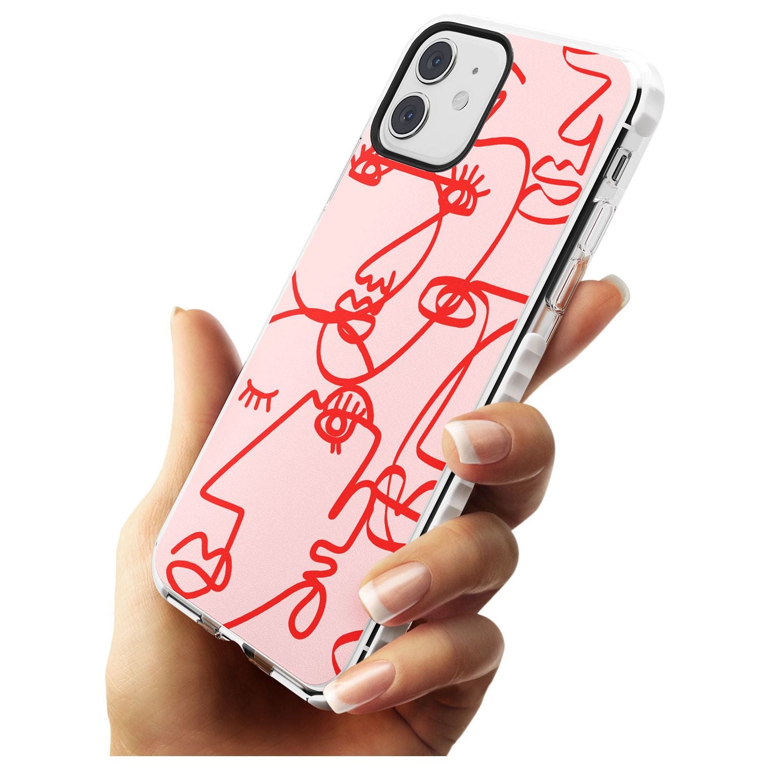 Continuous Line Faces: Red on Pink Slim TPU Phone Case for iPhone 11