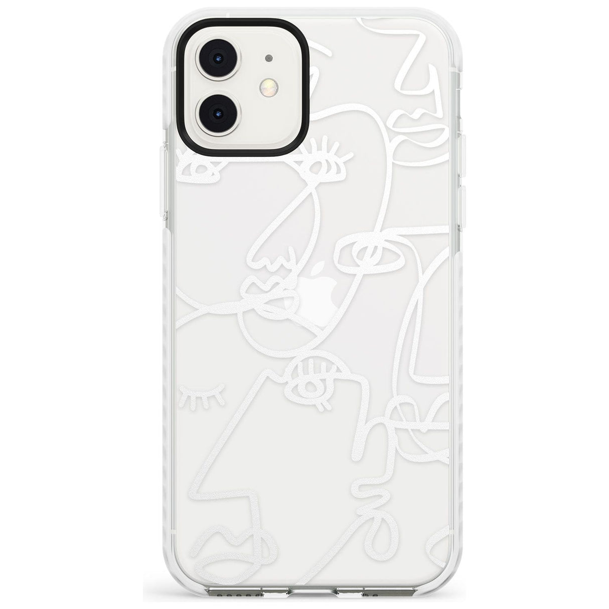 Continuous Line Faces: White on Clear Slim TPU Phone Case for iPhone 11