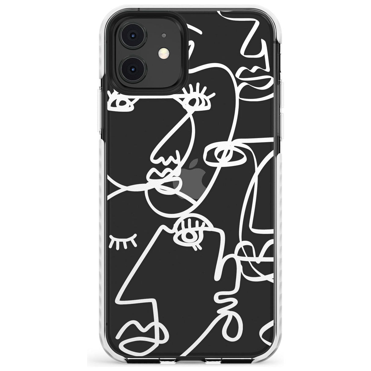 Continuous Line Faces: White on Clear Slim TPU Phone Case for iPhone 11