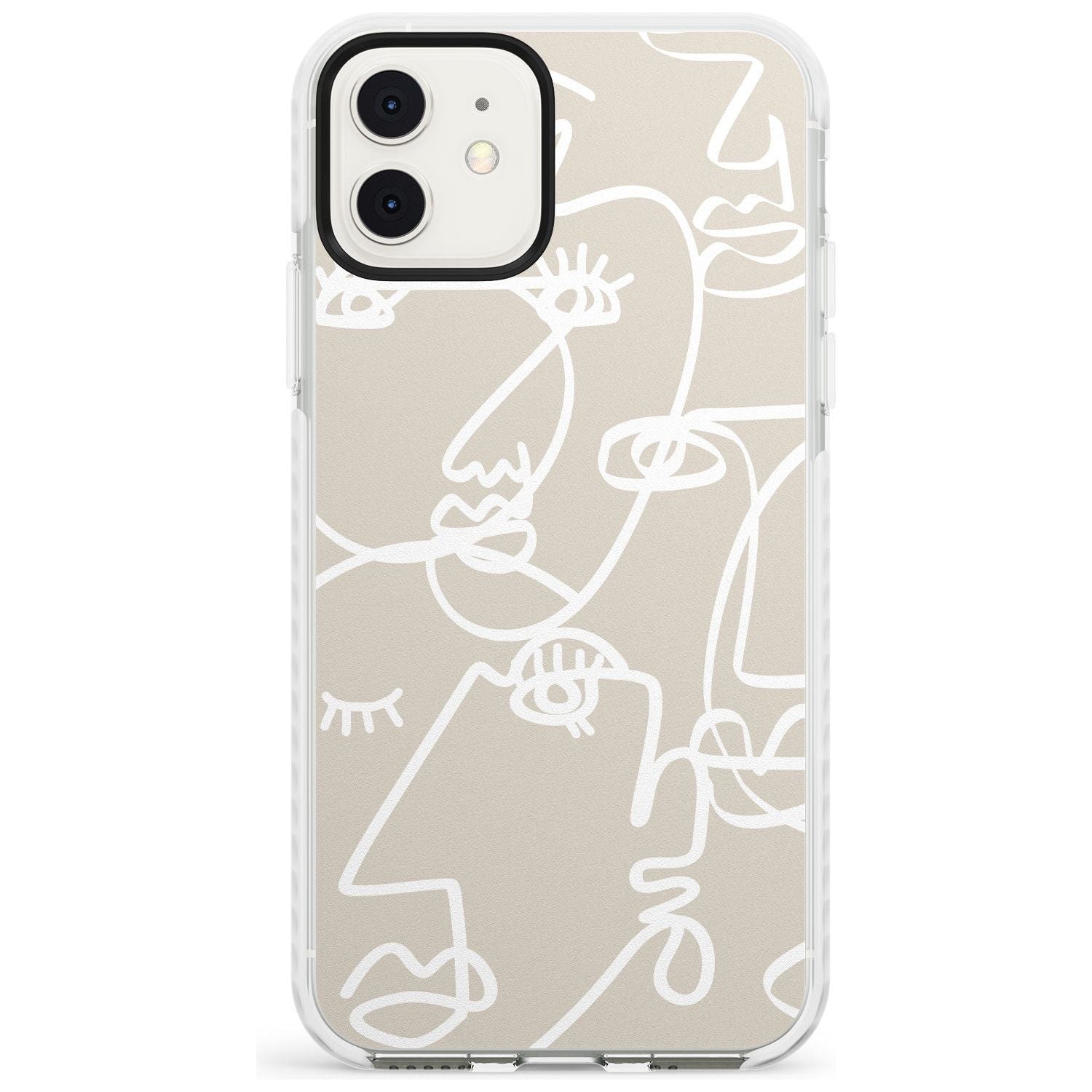 Continuous Line Faces: White on Beige Slim TPU Phone Case for iPhone 11