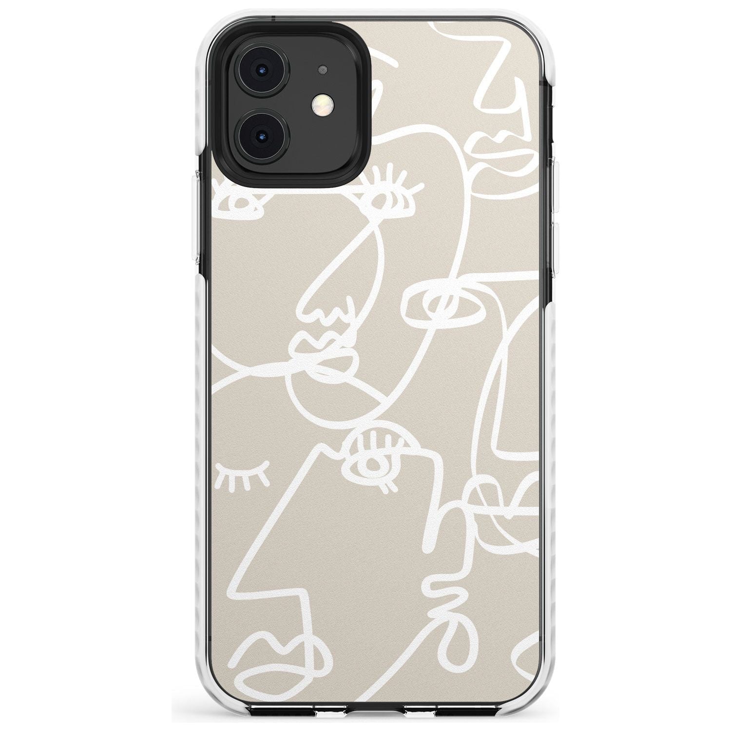 Continuous Line Faces: White on Beige Slim TPU Phone Case for iPhone 11