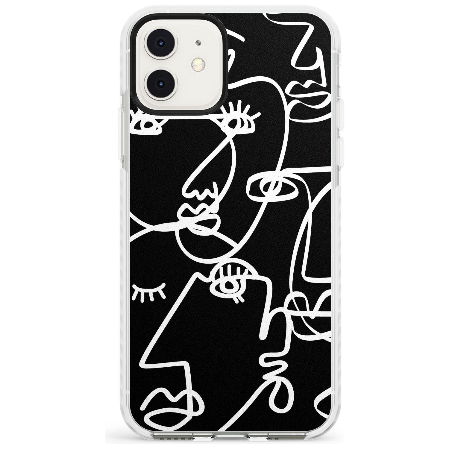 Continuous Line Faces: White on Black Slim TPU Phone Case for iPhone 11