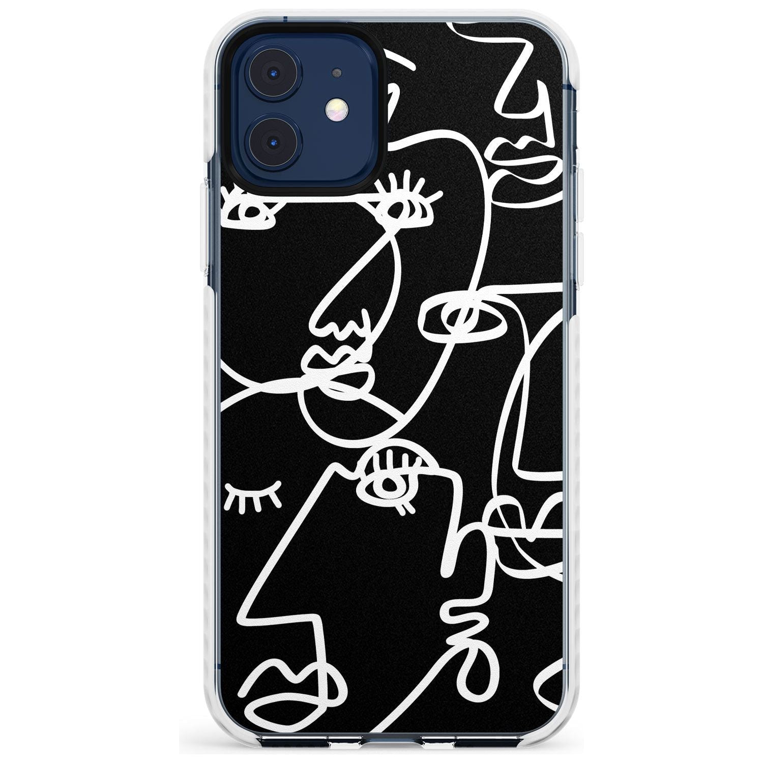 Continuous Line Faces: White on Black Slim TPU Phone Case for iPhone 11