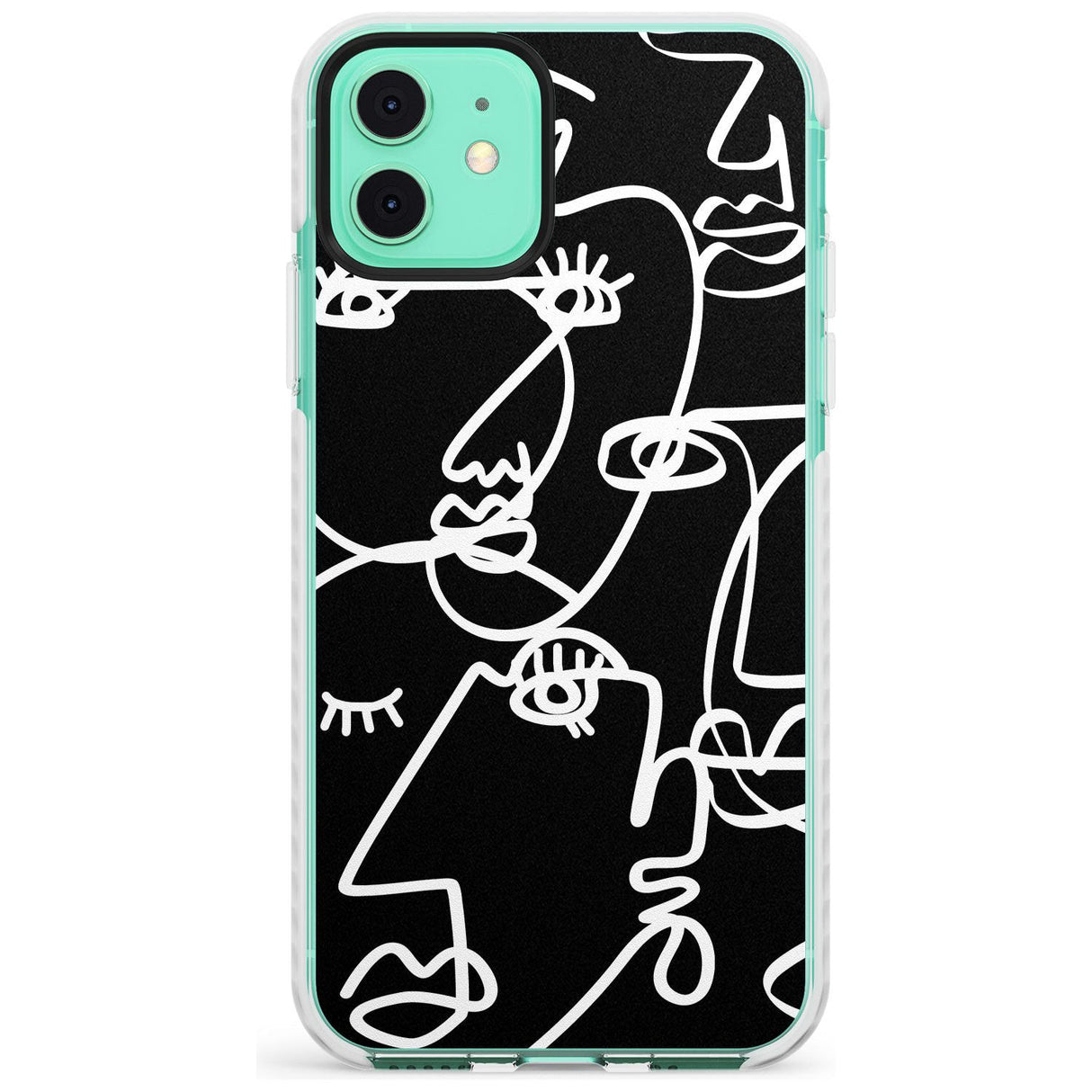 Continuous Line Faces: White on Black Slim TPU Phone Case for iPhone 11